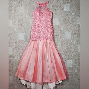 Rachel Allan prom dress mermaid mesh back pink 10